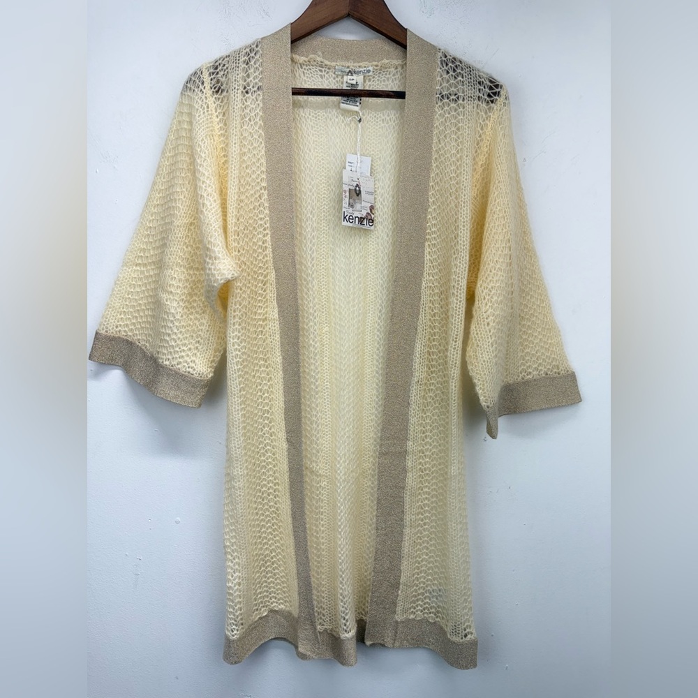 Kenzie size Small Women’s Cream Mohair Blend Open Knit Cardigan Sweater Duster